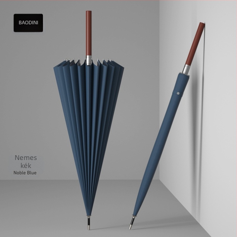 Férfi hosszú fogantyújú esernyő, 24 bordás váz alumíniumból, fa nyél, félautomata nyitás, Impact szövet