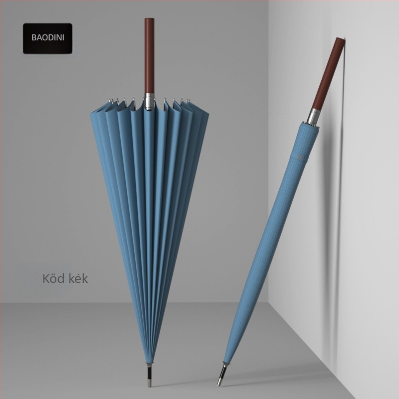 Férfi hosszú fogantyújú esernyő, 24 bordás váz alumíniumból, fa nyél, félautomata nyitás, Impact szövet