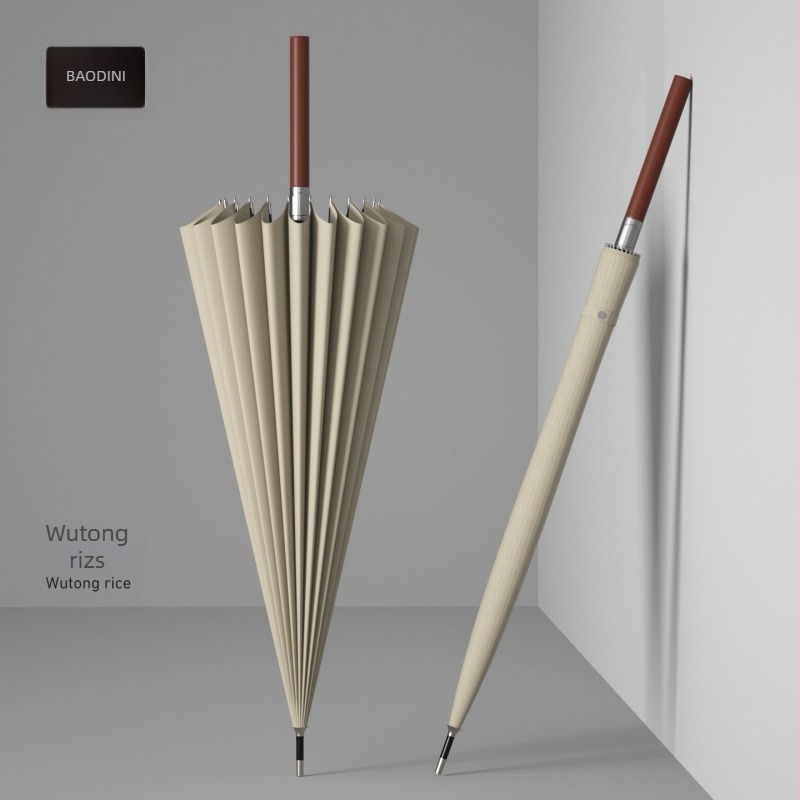 Férfi hosszú fogantyújú esernyő, 24 bordás váz alumíniumból, fa nyél, félautomata nyitás, Impact szövet