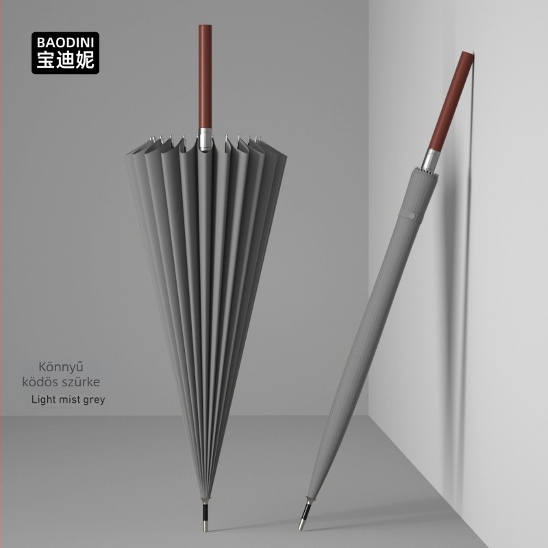 Férfi hosszú fogantyújú esernyő, 24 bordás váz alumíniumból, fa nyél, félautomata nyitás, Impact szövet