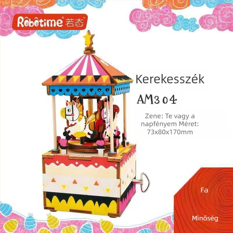 DIY fa 3D zenélő doboz puzzle, kézzel készített, Ruotai modell, oktató játék, ajándékdobozban