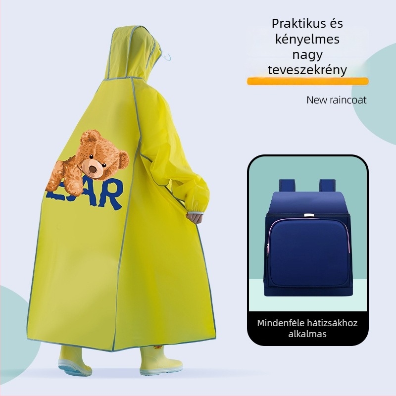 Gyerekeknek készült túra esőponcho – EVA vast anyag, hosszú, egész testet fedő, iskolai hátizsákkal