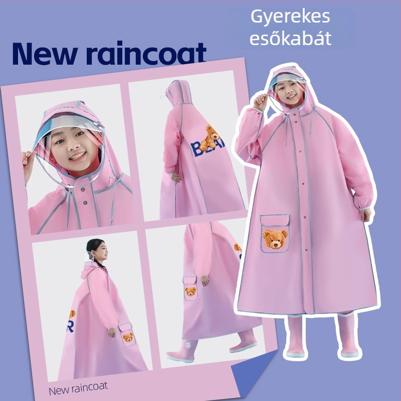 Gyerekeknek készült túra esőponcho – EVA vast anyag, hosszú, egész testet fedő, iskolai hátizsákkal