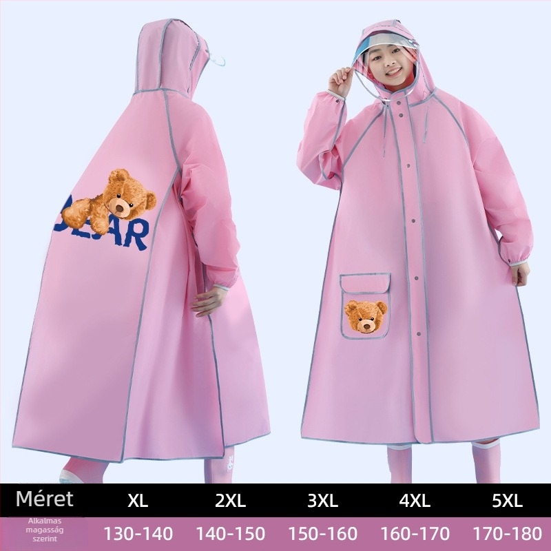 Gyerekeknek készült túra esőponcho – EVA vast anyag, hosszú, egész testet fedő, iskolai hátizsákkal