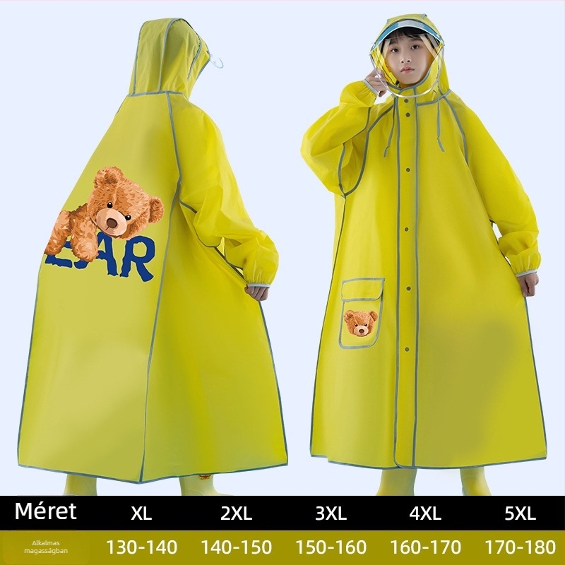 Gyerekeknek készült túra esőponcho – EVA vast anyag, hosszú, egész testet fedő, iskolai hátizsákkal