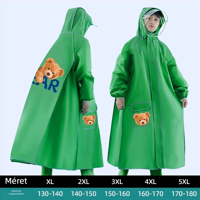 Gyerekeknek készült túra esőponcho – EVA vast anyag, hosszú, egész testet fedő, iskolai hátizsákkal