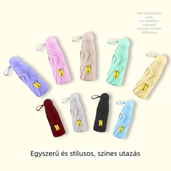 Öt részes esernyő napfény és eső elleni UV-védelemmel UPF>50, kompakt kapsula alakú kivitel, súly 200 g, vas váz 6 bordával