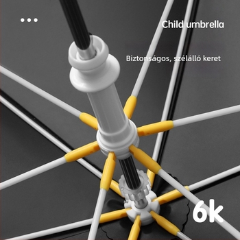 Gyerekeknek szóló esernyő, könnyű, 6 bordával, alumínium vázzal, műanyag markolattal, kézi nyitás, 190T anyagú vászon, logó nyomtatva