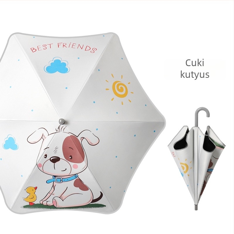 Gyerekeknek szóló esernyő, könnyű, 6 bordával, alumínium vázzal, műanyag markolattal, kézi nyitás, 190T anyagú vászon, logó nyomtatva