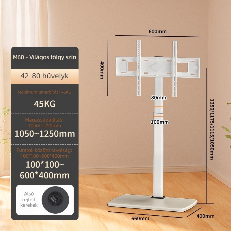 TV állvány magasságállító, mechanikus vezérléssel, hidegen hengerelt acélból, modell M55_, 15 kg+ teherbírás