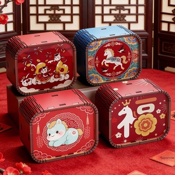 Fából készült mini 26-nótás zenemű doboz, Új Év, testreszabható logó, nyomtatás és UV nyomtatás