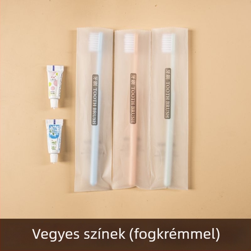 Egyszer használatos hotel/fogkészlet puha sörtéjű, műanyagból készült; nem biológiailag lebomló; 12 hónapos lejárati idővel