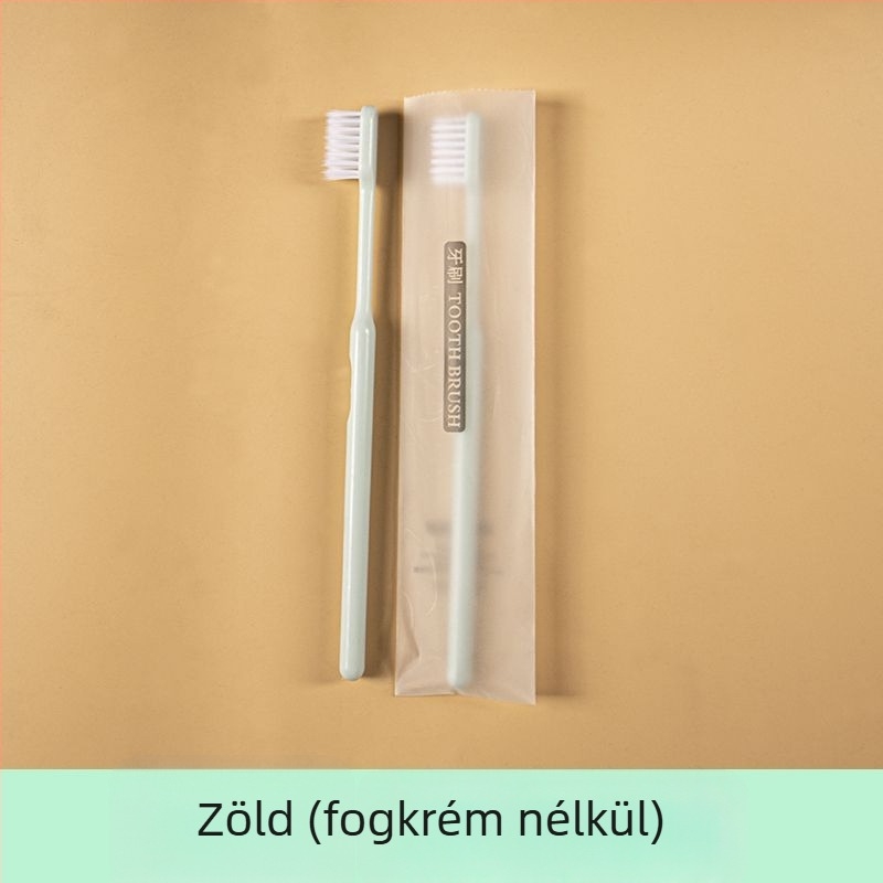 Egyszer használatos hotel/fogkészlet puha sörtéjű, műanyagból készült; nem biológiailag lebomló; 12 hónapos lejárati idővel