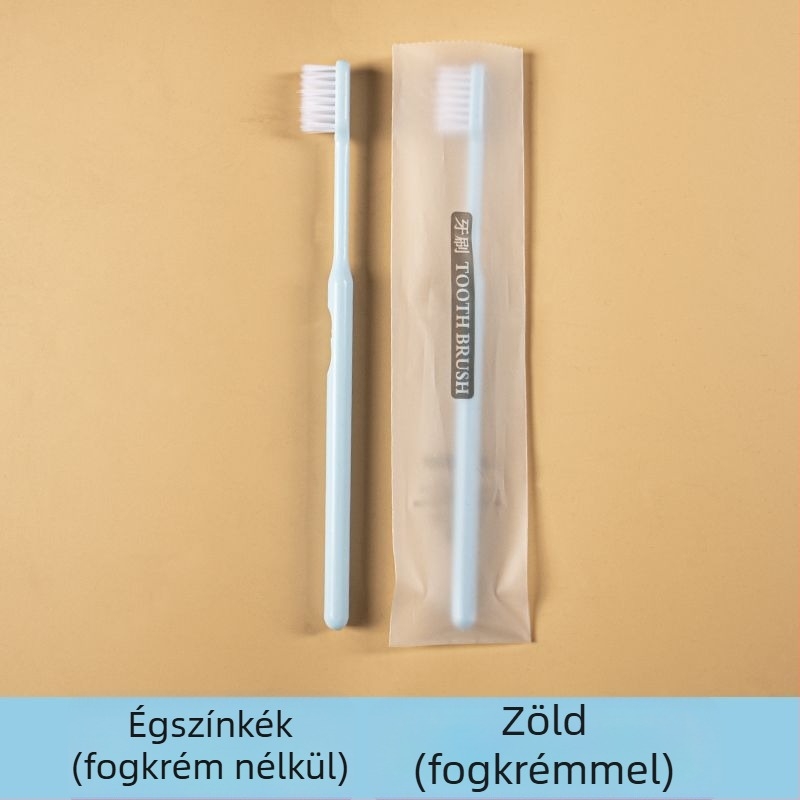 Egyszer használatos hotel/fogkészlet puha sörtéjű, műanyagból készült; nem biológiailag lebomló; 12 hónapos lejárati idővel
