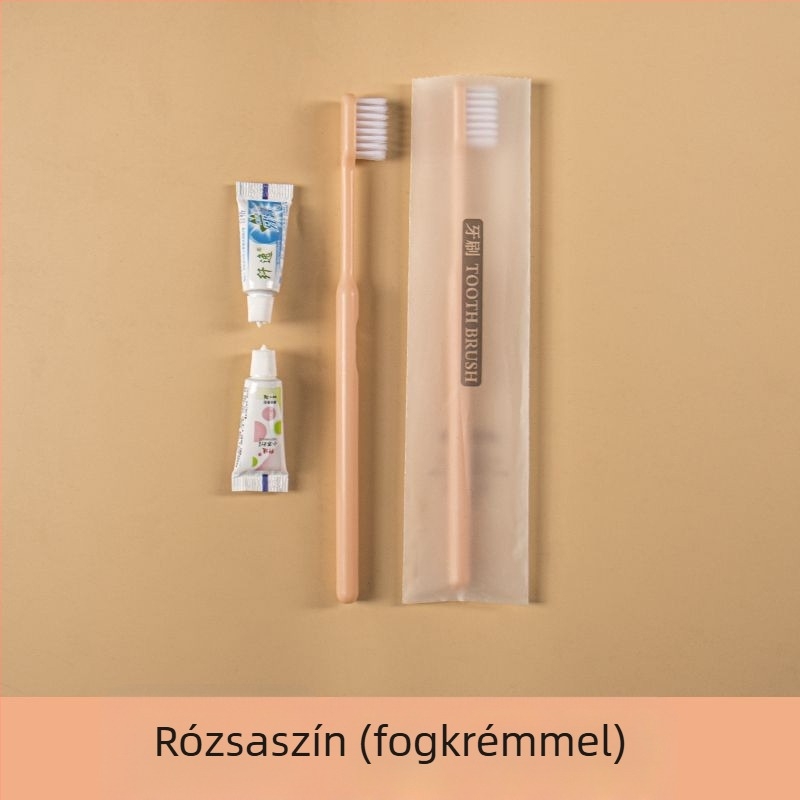 Egyszer használatos hotel/fogkészlet puha sörtéjű, műanyagból készült; nem biológiailag lebomló; 12 hónapos lejárati idővel