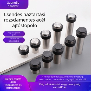 Fúrás nélküli rozsdamentes acél ajtóstopper gumírozott végződéssel, padlóra szerelve, automata működés, modell: kiterjesztett gumis ajtóstopper