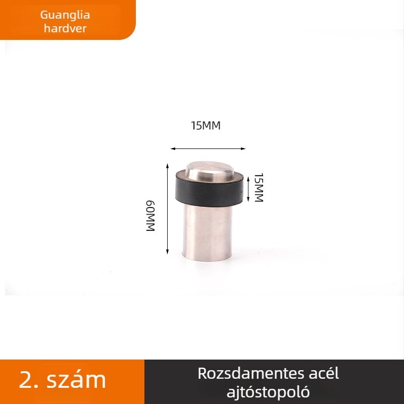 Fúrás nélküli rozsdamentes acél ajtóstopper gumírozott végződéssel, padlóra szerelve, automata működés, modell: kiterjesztett gumis ajtóstopper