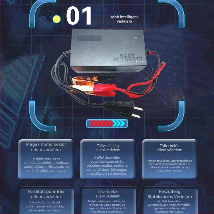 Ruixin Rx-011 motorkerékpár akkumulátor töltő, 12V DC 2A, bemenet 100–240V AC