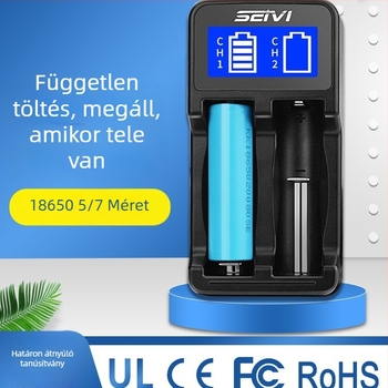 18650 akkumulátor töltő USB kijelzővel, kettős 1000mAh kimenet, bemenet 5V 1-2A, automatikus kikapcsolás