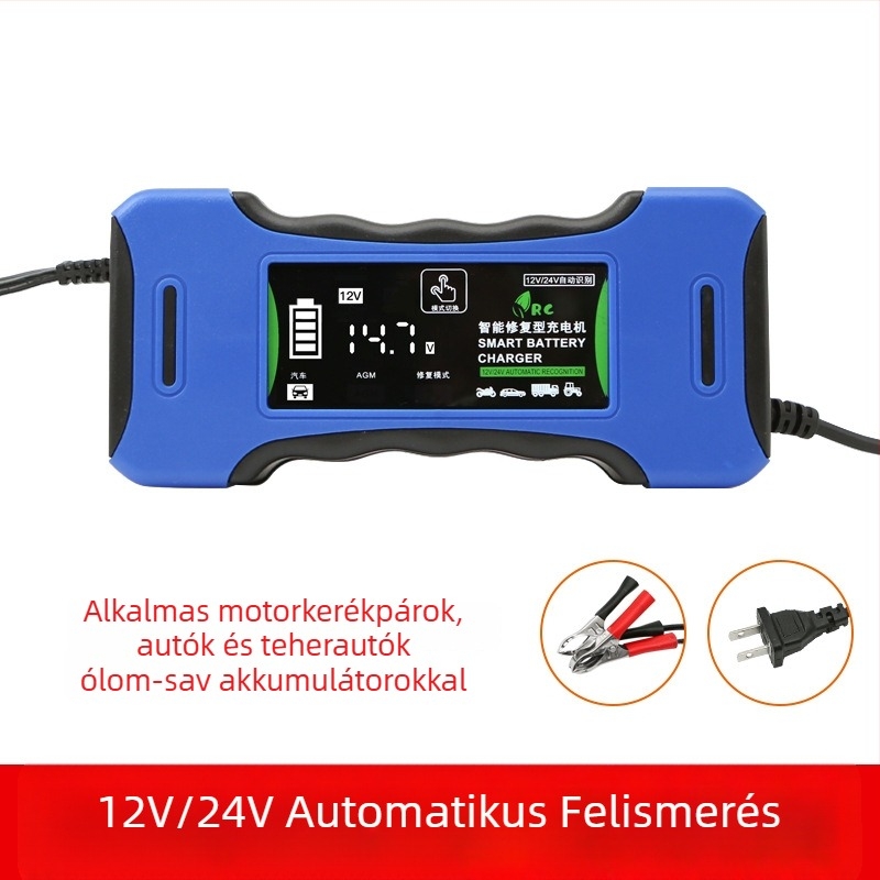 Hipws univerzális 12-24V akkumulátortöltő, intelligens automata töltés automatikus kikapcsolással, bemenet AC 90-240V, kimenet 4.2-29V