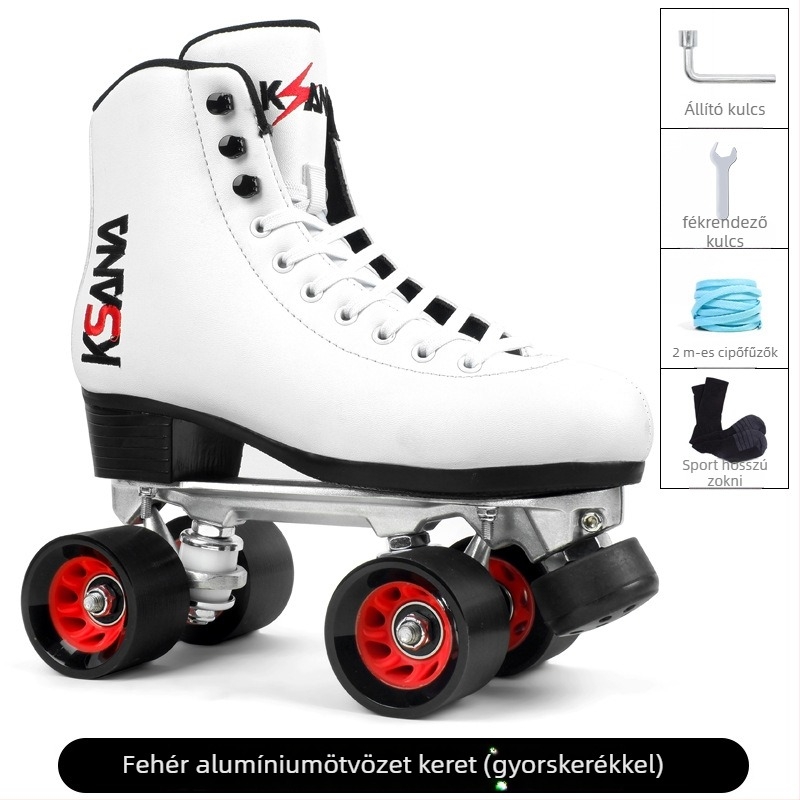 Moment görkorcsolya: mikroszálas bőr felsőrész, dupla soros PU kerekek, gumi talp