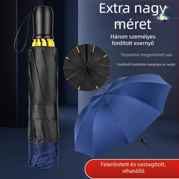 Visszafelé hajtogatott ernyő napvédelemre és esőre, üzleti reklám ernyő logónyomtatási lehetőséggel, 10 vas borda, kézi nyitás-zárás, UPF 40+