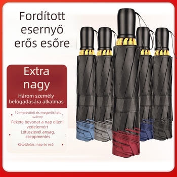Visszafelé hajtogatott ernyő napvédelemre és esőre, üzleti reklám ernyő logónyomtatási lehetőséggel, 10 vas borda, kézi nyitás-zárás, UPF 40+