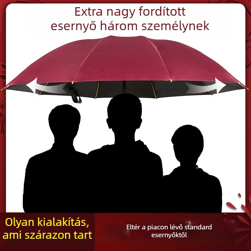 Visszafelé hajtogatott ernyő napvédelemre és esőre, üzleti reklám ernyő logónyomtatási lehetőséggel, 10 vas borda, kézi nyitás-zárás, UPF 40+