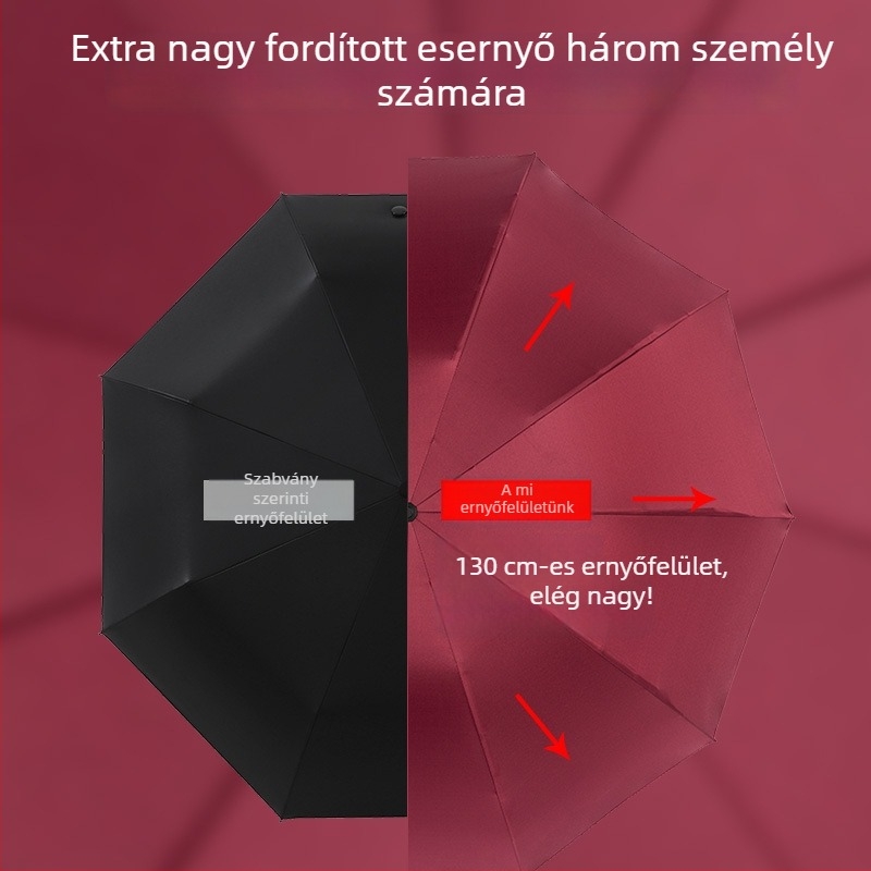 Visszafelé hajtogatott ernyő napvédelemre és esőre, üzleti reklám ernyő logónyomtatási lehetőséggel, 10 vas borda, kézi nyitás-zárás, UPF 40+