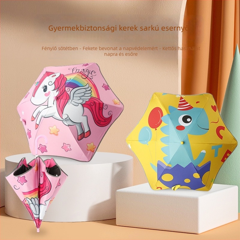 Gyerekeknek szóló esernyő dinoszaurusz Pegazusz dizájnnal, 6 bordás váz, 190T anyag, PA+++ UV védelem, fényvisszaverő csík.