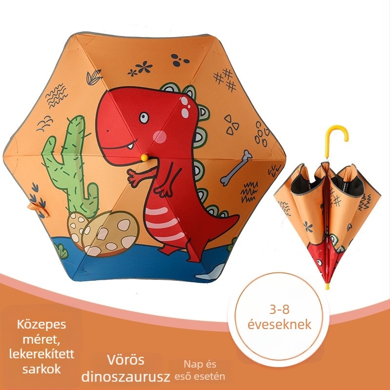 Gyerekeknek szóló esernyő dinoszaurusz Pegazusz dizájnnal, 6 bordás váz, 190T anyag, PA+++ UV védelem, fényvisszaverő csík.