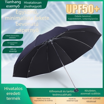 Összehajtható esernyő, háromrészes modell, 10 borda, UPF50+ UV védelem, egyedi logó nyomtatás