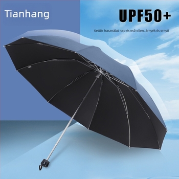 Összehajtható esernyő, háromrészes modell, 10 borda, UPF50+ UV védelem, egyedi logó nyomtatás