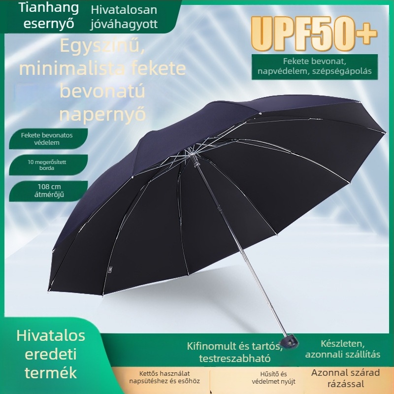Összehajtható esernyő, háromrészes modell, 10 borda, UPF50+ UV védelem, egyedi logó nyomtatás
