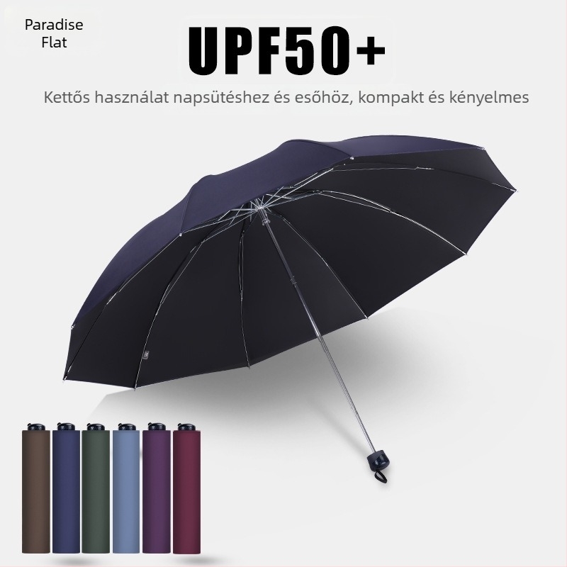 Összehajtható esernyő, háromrészes modell, 10 borda, UPF50+ UV védelem, egyedi logó nyomtatás
