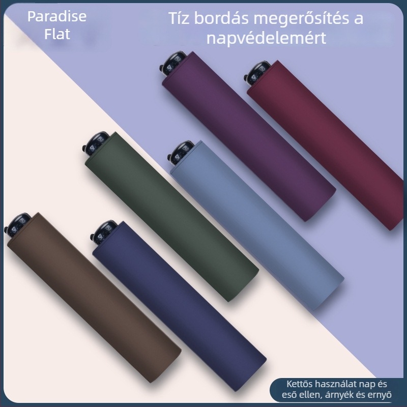 Összehajtható esernyő, háromrészes modell, 10 borda, UPF50+ UV védelem, egyedi logó nyomtatás