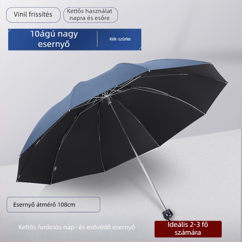 Összehajtható esernyő, háromrészes modell, 10 borda, UPF50+ UV védelem, egyedi logó nyomtatás