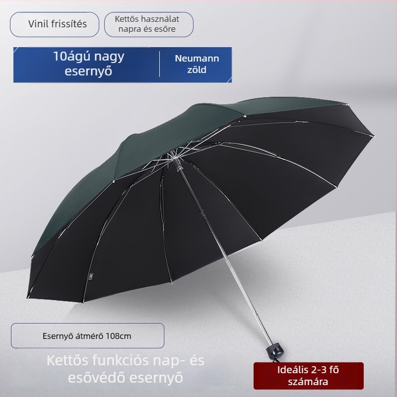 Összehajtható esernyő, háromrészes modell, 10 borda, UPF50+ UV védelem, egyedi logó nyomtatás