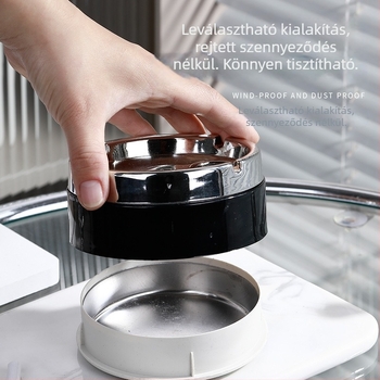 Rozsdamentes acélból készült forgó fedelű hamutartó, logónyomás, testreszabható vállalati ajándék