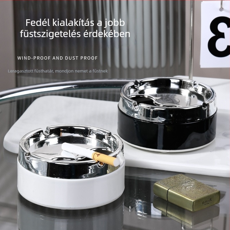 Rozsdamentes acélból készült forgó fedelű hamutartó, logónyomás, testreszabható vállalati ajándék