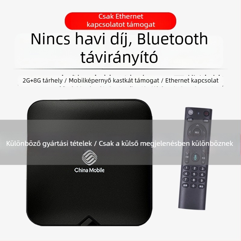 4K-s TV Box Wi‑Fi-vel, TF kártyahely, Bluetooth távirányító, 16GB tárhely