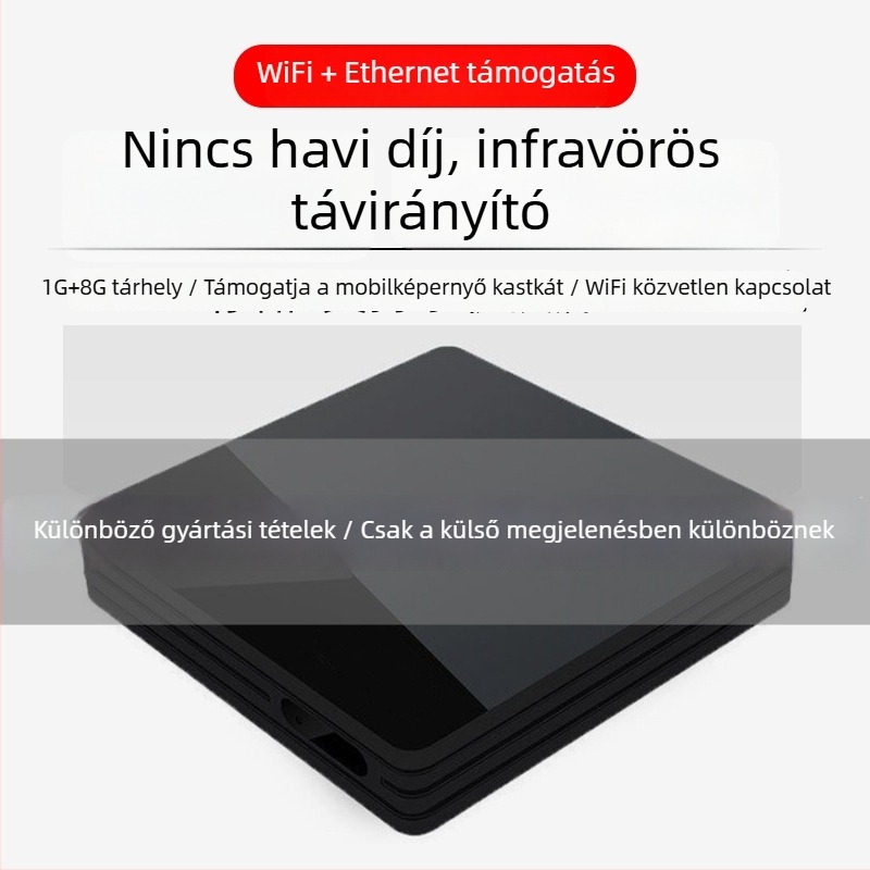 4K-s TV Box Wi‑Fi-vel, TF kártyahely, Bluetooth távirányító, 16GB tárhely