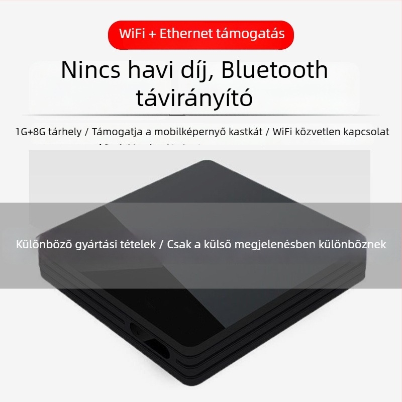 4K-s TV Box Wi‑Fi-vel, TF kártyahely, Bluetooth távirányító, 16GB tárhely