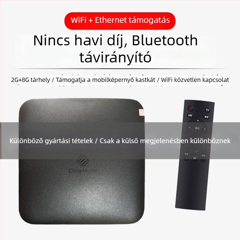 4K-s TV Box Wi‑Fi-vel, TF kártyahely, Bluetooth távirányító, 16GB tárhely