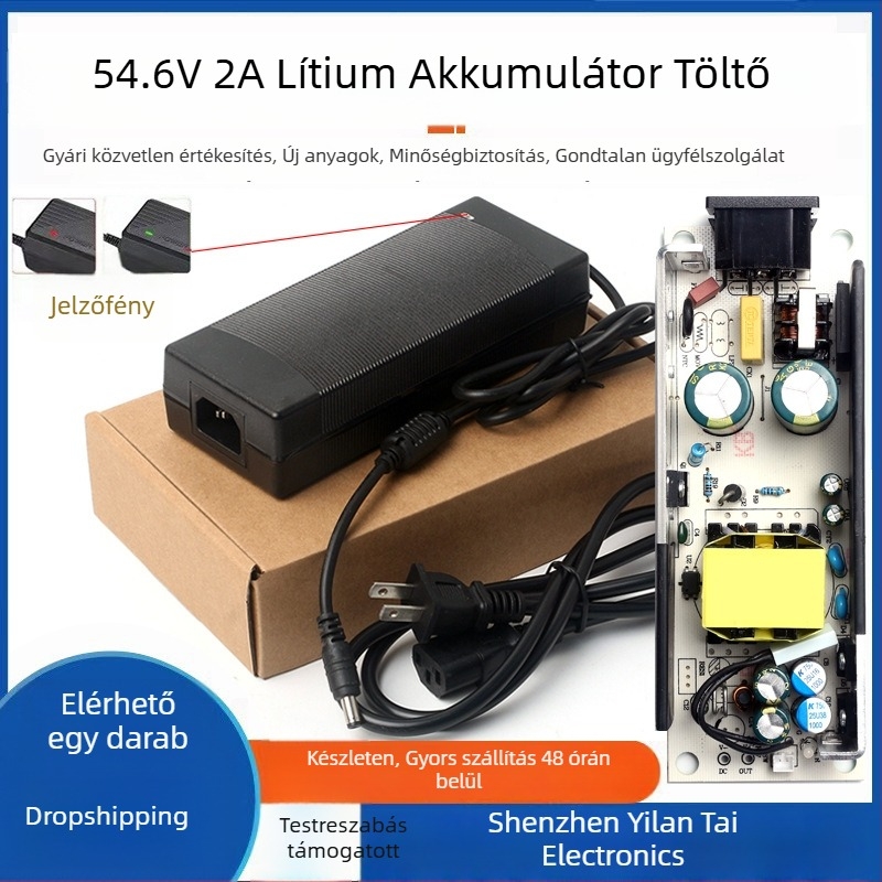 54,6V 2A lítiumakkumulátor töltő, 13-sorozatú polimer intelligens töltő; bemenet AC100-240V; kimenet DC54.6V2A; sorozat 54.6V; transzformátor réz; IC Tongjia 7575