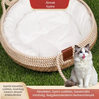 Kerek macska fészek párna, vastagított minden évszakra, szövött anyag