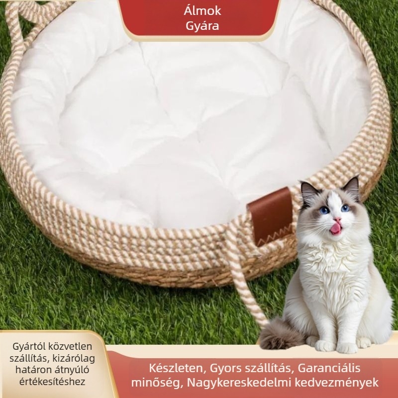 Kerek macska fészek párna, vastagított minden évszakra, szövött anyag