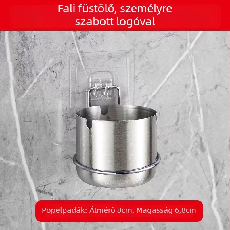 Falra szerelt rozsdamentes acél hamutartó bárokhoz, bevásárlóközpontokba és mosdókba; furat nélküli telepítés; logó nyomtatás és testreszabás elérhető