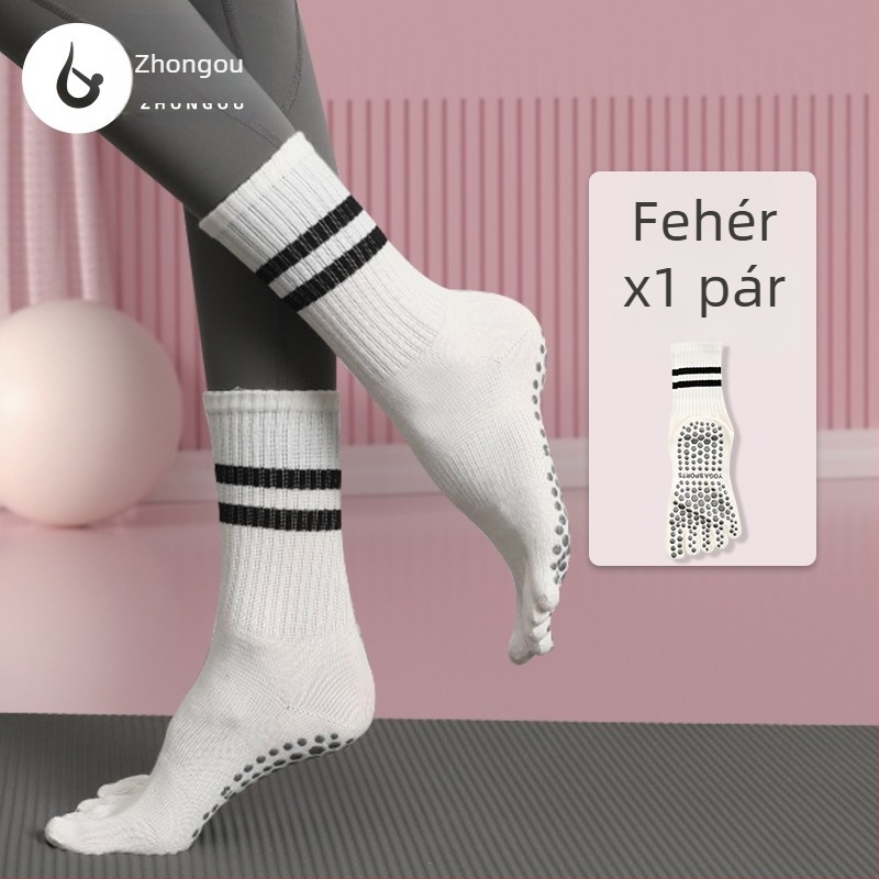 Ötujjas jóga zokni, csúszásmentes csíkos mintázat, edzésre, szépségre és táncra