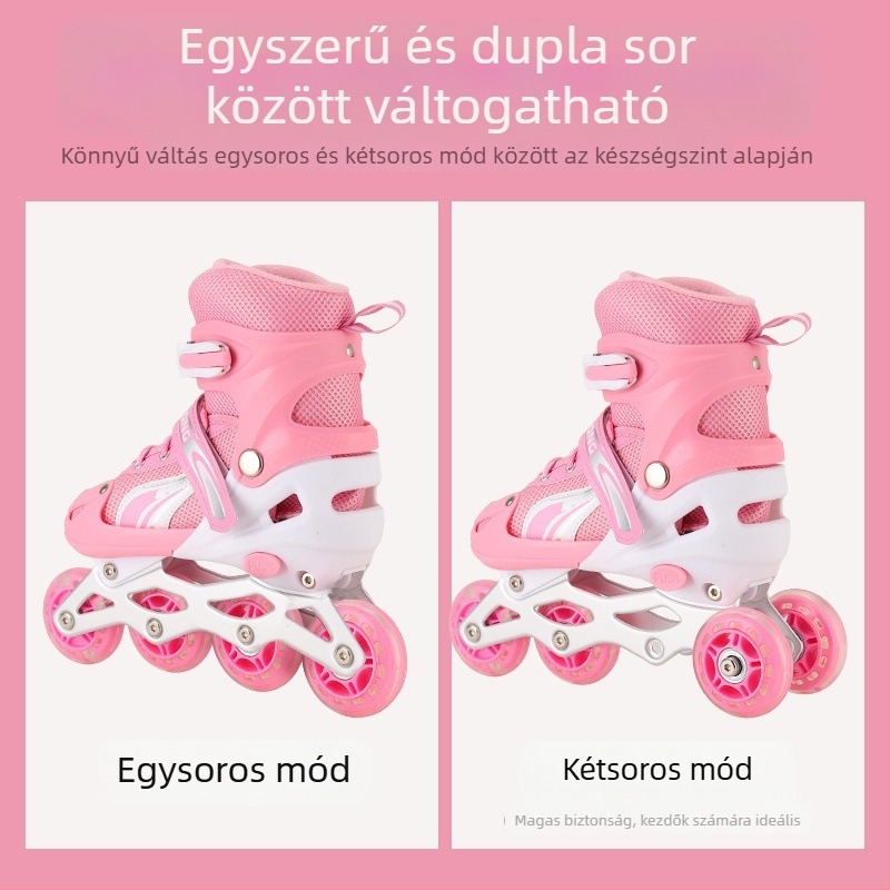 Négykerekű görkorcsolya kettős soros kerekekkel, felsőrész Canvas anyagból, talp TPR, műanyag kerekek